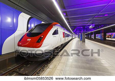 Stock Photograph - InterCity train at Zurich Airport (ZRH) station in the, Zurich, Switzerland, Europe. Fotosearch