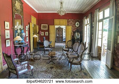 Stock Image - Interior of the historical colonial villa Eureka House, Maison Eureka, Moka, Mauritius, Africa. Fotosearch