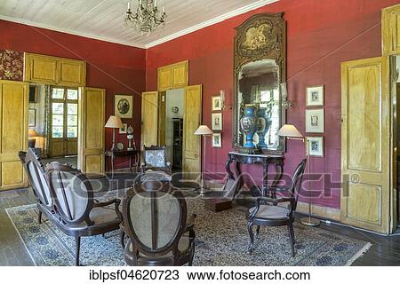 Stock Image - Interior of the historical colonial villa Eureka House, Maison Eureka, Moka, Mauritius, Africa. Fotosearch