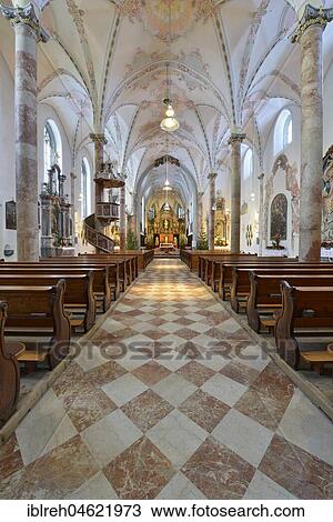 Stock Image - Interior view, nave, Franciscan monastery, Schwaz, Tyrol, Austria, Europe. Fotosearch