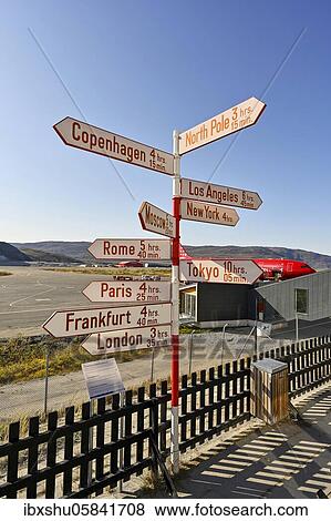 International names of capitals on signposts next to the runway, airport, Kangerlussuaq, Greenland, North America View Large Photo Image Stock Photo - International names of capitals on signposts next to the runway, airport, Kangerlussuaq, Greenland, North America. Fotosearch