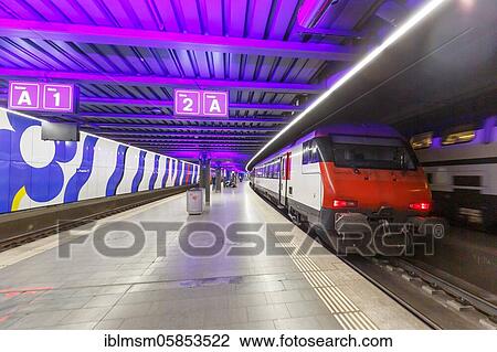 Stock Image - InterRegio train at Zurich Airport (ZRH) station in the, Zurich, Switzerland, Europe. Fotosearch