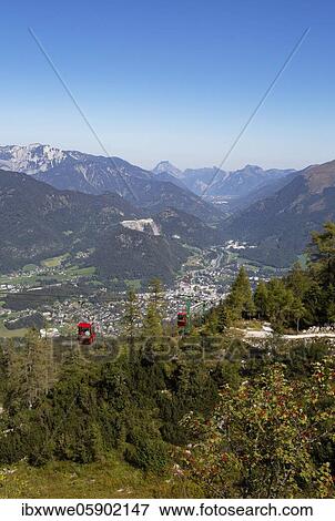 Stock Photo - Katrin cable car with view of Bad Ischl, Salzkammergut, Upper Austria, Austria, Europe. Fotosearch