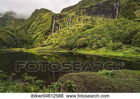 Stock Photo - Lagoon Poco da Ribeira do Ferreiro, Poço da Alagoinha, Lagoa das Patas on the west coast of Ilha das Flores, Flores Island, Azores, Portugal, Europe. Fotosearch