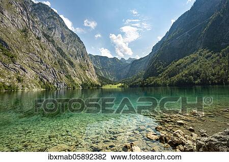 Stock Image - Lake Obersee, Salet am Königssee, National Park Berchtesgaden, Berchtesgaden area, Upper Bavaria, Bavaria, Germany, Europe. Fotosearch