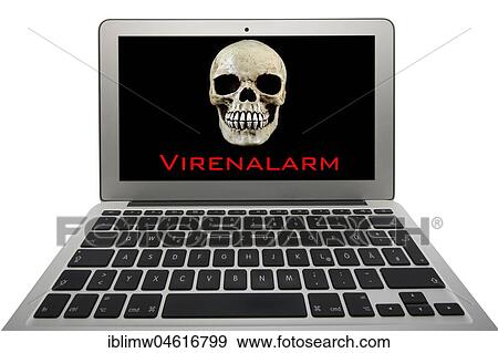 Stock Photo - Laptop with skull on the screen, symbol image of computer viruses, cybercrime. Fotosearch
