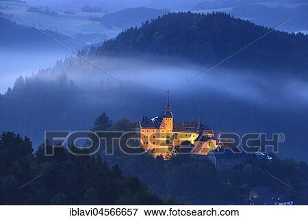 Lauenstein Castle, dawn, morning mist, Ludwigsstadt, Upper Franconia, Bavaria, Germany, Europe View Large Photo Image Stock Photo - Lauenstein Castle, dawn, morning mist, Ludwigsstadt, Upper Franconia, Bavaria, Germany, Europe. Fotosearch