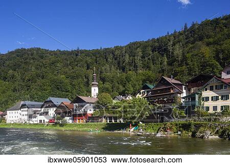 Lauffen am Fluss Traun, Salzkammergut, Upper Austria, Austria, Europe View Large Photo Image Stock Image - Lauffen am Fluss Traun, Salzkammergut, Upper Austria, Austria, Europe. Fotosearch