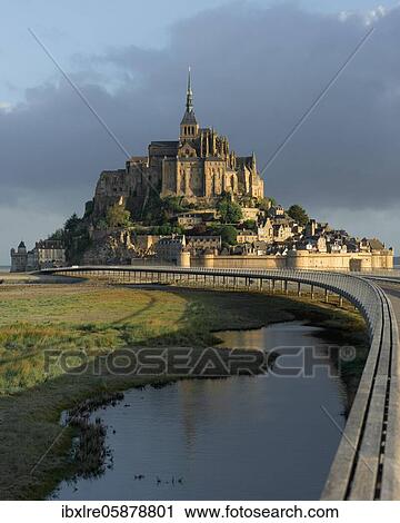 Le Mont-Saint-Michel with pedestrian bridge, Manche department, Normandy, France, Europe View Large Photo Image Stock Image - Le Mont-Saint-Michel with pedestrian bridge, Manche department, Normandy, France, Europe. Fotosearch