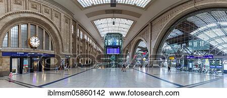 Stock Image - Leipzig Central Station Central Station Deutsche Bahn DB Halle Panorama, Leipzig, Germany, Europe. Fotosearch