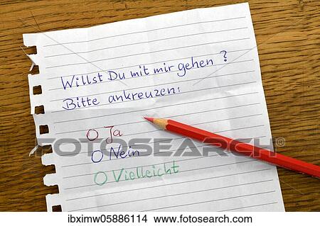 Love note with the question: Will you go with me? Please tick the box. Red crayon, Baden-Württemberg, Germany, Europe View Large Photo Image Picture - Love note with the question: Will you go with me? Please tick the box. Red crayon, Baden-Württemberg, Germany, Europe. Fotosearch