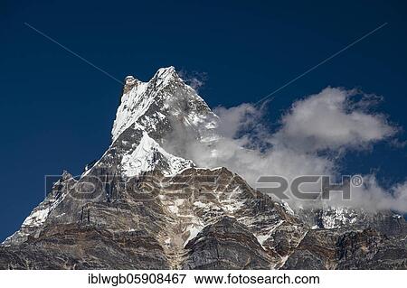 Stock Photo - Machapuchare, Himalaya, fish tail, 6997m, holy mountain, Mardi Himal, Annapurna region, Nepal, Asia. Fotosearch