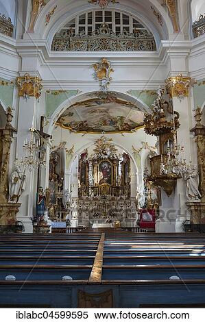 Main altar and pulpit, Catholic monastery church Altomünster, built in 1763 by Michael Fischer, Altomünster, Bavaria, Germany, Europe View Large Photo Image Stock Photography - Main altar and pulpit, Catholic monastery church Altomünster, built in 1763 by Michael Fischer, Altomünster, Bavaria, Germany, Europe. Fotosearch