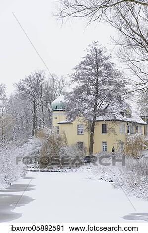 Stock Image - Manorial house in winter landscape, Vechta, Lower Saxony, Germany, Europe. Fotosearch