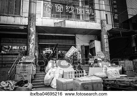 Stock Photograph - Market at the port of Chongqing, Chongqing, China, Asia. Fotosearch