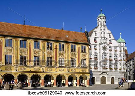 Stock Image - Memmingen town hall from 1589, Renaissance, Memmingen, Swabia, Bavaria, Germany, Europe. Fotosearch