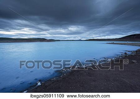 Stock Photo - Milky light blue lake Blü Lake at dusk, Krafla, Mývatn region, Skútustaðir, Norðurland eystra, Iceland, Europe. Fotosearch