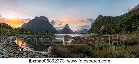 Mitre Peak, reflection in water, sunset, Milford Sound, Fiordland National Park, Te Anau, Southland, South Island, New Zealand, Oceania View Large Photo Image Stock Image - Mitre Peak, reflection in water, sunset, Milford Sound, Fiordland National Park, Te Anau, Southland, South Island, New Zealand, Oceania. Fotosearch