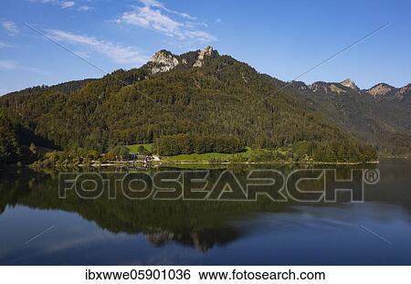 Stock Photograph - Mountain lake, Schwarzensee near St. Wolfgang, Salzkammergut, Upper Austria, Austria, Europe. Fotosearch