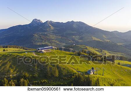 Stock Image - Mountain station at Sudelfeldkopf, Sudelfeld, Wendelstein and Wildalpjoch, near Bayrischzell, Mangfall mountains, drone recording, Upper Bavaria, Bavaria, Germany, Europe. Fotosearch