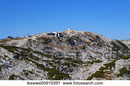 Stock Photo - Mountain station of the Krippenstein cable car, Dachstein massif, Krippenstein, Obertraun, Salzkammergut, Upper Austria, Austria, Europe. Fotosearch