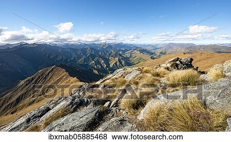 Mountain views from the summit of Ben Lomond, Southern Alps, Otago, South Island, New Zealand, Oceania View Large Photo Image Stock Photo - Mountain views from the summit of Ben Lomond, Southern Alps, Otago, South Island, New Zealand, Oceania. Fotosearch