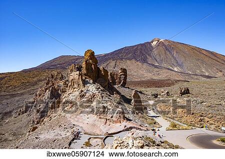 Picture - National Park Canadas del Teide, Roques de Garcia and the Teide in the background, Tenerife, Canary Islands, Spain, Europe. Fotosearch