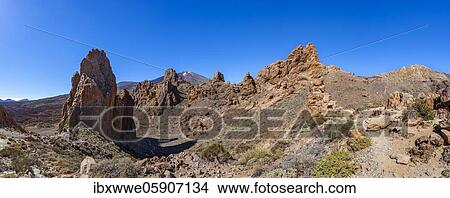 Picture - National Park Canadas del Teide, Roques de Garcia and the Teide in the background, Tenerife, Canary Islands, Spain, Europe. Fotosearch