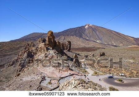 Stock Image - National Park Canadas del Teide, Roques de Garcia and the Teide in the background, Tenerife, Canary Islands, Spain, Europe. Fotosearch