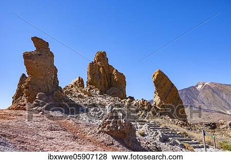 Stock Photo - National Park Canadas del Teide, Roques de Garcia and the Teide in the background, Tenerife, Canary Islands, Spain, Europe. Fotosearch