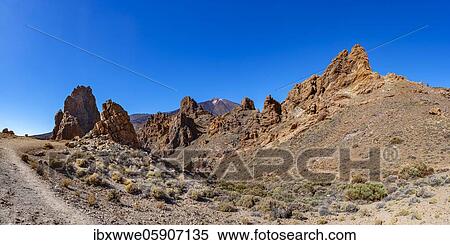 Stock Photography - National Park Canadas del Teide, Roques de Garcia and the Teide in the background, Tenerife, Canary Islands, Spain, Europe. Fotosearch