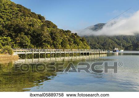 Stock Photo - Ngakuta Bay, Marlborough Sounds, Picton, South Island, New Zealand, Oceania. Fotosearch