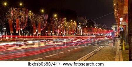 Night shot of the Christmas illumination of the Avenue des Champs-Élysées, Paris, France, Europe View Large Photo Image Stock Photo - Night shot of the Christmas illumination of the Avenue des Champs-Élysées, Paris, France, Europe. Fotosearch