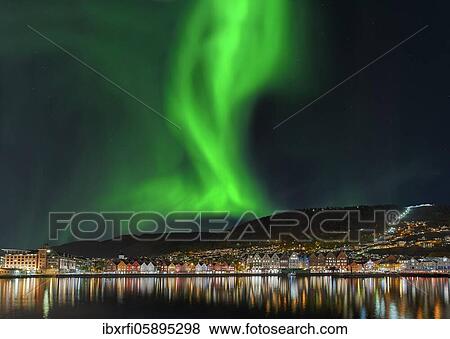 Northern lights in the city of Bergen Norway View Large Photo Image Stock Photo - Northern lights in the city of Bergen Norway. Fotosearch