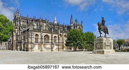Stock Photo - Nuno Alvares Pereira equestrian statue, Dominican Monastery of Batalha or Saint Mary of the Victory Monastery, Batalha, Leiria district, Portugal, Europe. Fotosearch