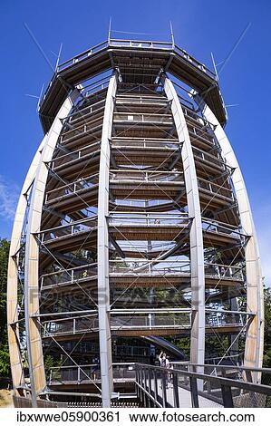 Stock Image - Observation tower at the tree top path Salzkammergut am Grünberg, Gmunden, Salzkammergut, Upper Austria, Austria, Europe. Fotosearch