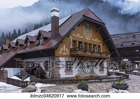 Old Black Forest house with fan painting and large wall clock, Breitnau in the Black Forest, Baden-Württemberg, Germany, Europe View Large Photo Image Stock Photo - Old Black Forest house with fan painting and large wall clock, Breitnau in the Black Forest, Baden-Württemberg, Germany, Europe. Fotosearch