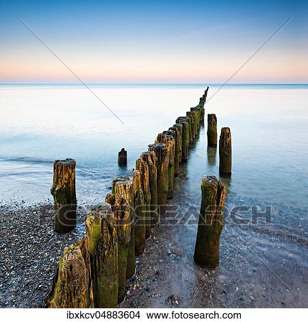Old groyne on the beach of the Baltic Sea at dawn, near Graal-Müritz, Mecklenburg-Vorpommern, Germany, Europe View Large Photo Image Picture - Old groyne on the beach of the Baltic Sea at dawn, near Graal-Müritz, Mecklenburg-Vorpommern, Germany, Europe. Fotosearch