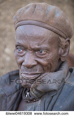 Stock Photo - Old Himbae Chieftain, Portrait, Kaokoveld, Namibia, Africa. Fotosearch