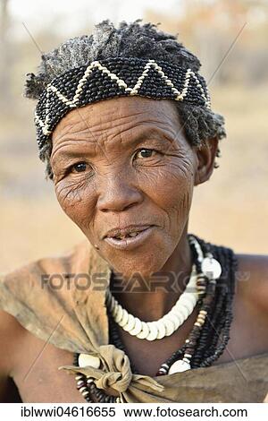 Stock Photography - Old San woman, Bushman tribe, portrait, Kalahari, Namibia, Africa. Fotosearch