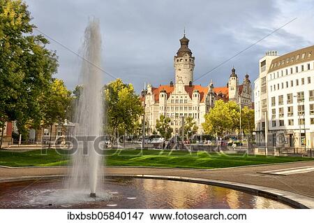 Old town hall from the park of the Fritz von Harck plant next to the fountain, Leipzig, Saxony, Germany, Europe View Large Photo Image Stock Photo - Old town hall from the park of the Fritz von Harck plant next to the fountain, Leipzig, Saxony, Germany, Europe. Fotosearch