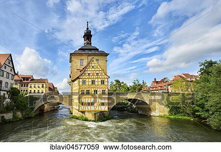 Stock Photo - Old town hall, upper bridge over Regnitz, UNESCO World Heritage site, historic centre, Bamberg, Upper Franconia, Franconia, Bavaria, Germany, Europe. Fotosearch