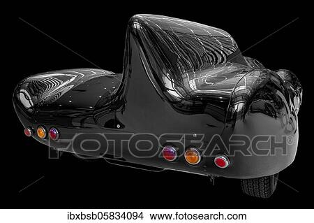 Picture - Oldtimer detail, Lotus 11, in black and white, with red brake light. Fotosearch