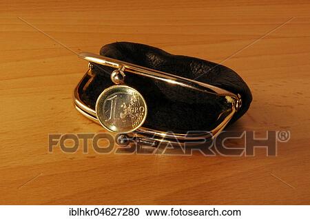 Stock Image - One euro coin in wallet, change, Berlin, Germany, Europe. Fotosearch