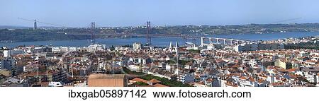 Panorama over Lisbon and 25th April Bridge, Lisbon, Portugal, Europe View Large Photo Image Stock Image - Panorama over Lisbon and 25th April Bridge, Lisbon, Portugal, Europe. Fotosearch