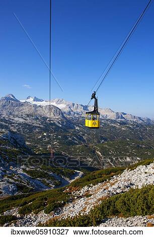 Stock Photo - Panoramic view to the mountain station Gjaid and to the Hohen Dachstein, Dachstein massif, Krippenstein cable car, Obertraun, Salzkammergut, Upper Austria, Austria, Europe. Fotosearch