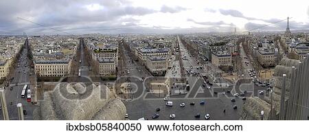 Panoramic view with streets from Arc de Triomphe de l'Étoile, Paris, France, Europe View Large Photo Image Stock Image - Panoramic view with streets from Arc de Triomphe de l'Étoile, Paris, France, Europe. Fotosearch