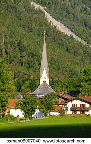 Stock Image - Parish Church of St. Margareth, Bayrischzell, Upper Bavaria, Bavaria, Germany, Europe. Fotosearch