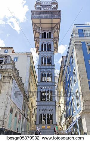 Stock Image - Passenger elevator, Elevador de Santa Justa/Elevador do Carmo, Lisbon, Portugal, Europe. Fotosearch