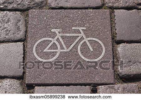 Stock Photo - Pictogram for a bicycle path, Potsdam, Brandenburg, Germany, Europe. Fotosearch